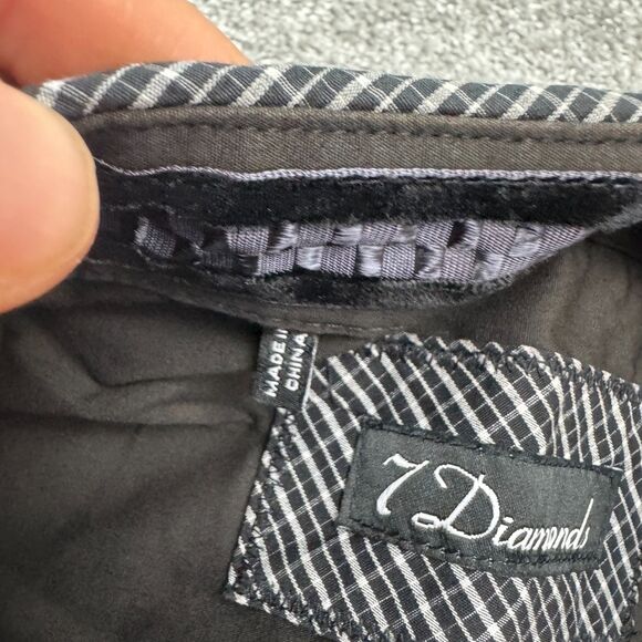 7 Diamonds Button Down Shirt Men Medium Black Long Sleeve Plaid Flip Cuff Casual - Picture 10 of 16